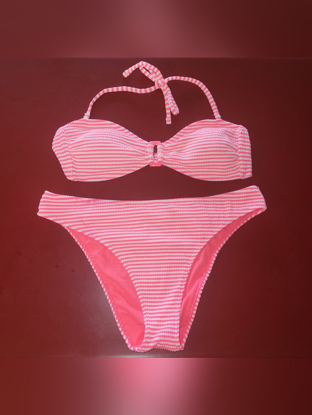 No Boundaries Pink Bikini Swim Suit Bathing Suit Two Piece Striped XL Juniors
